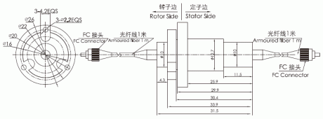 FO100B Одноканальный оптический вращающийся контакт. Корпус изготовлен из нержавеющей стали (IP68), имеет внешний диаметр 12,7 мм. Максимальная скорость вращения для данного устройства  2000 об. /мин.